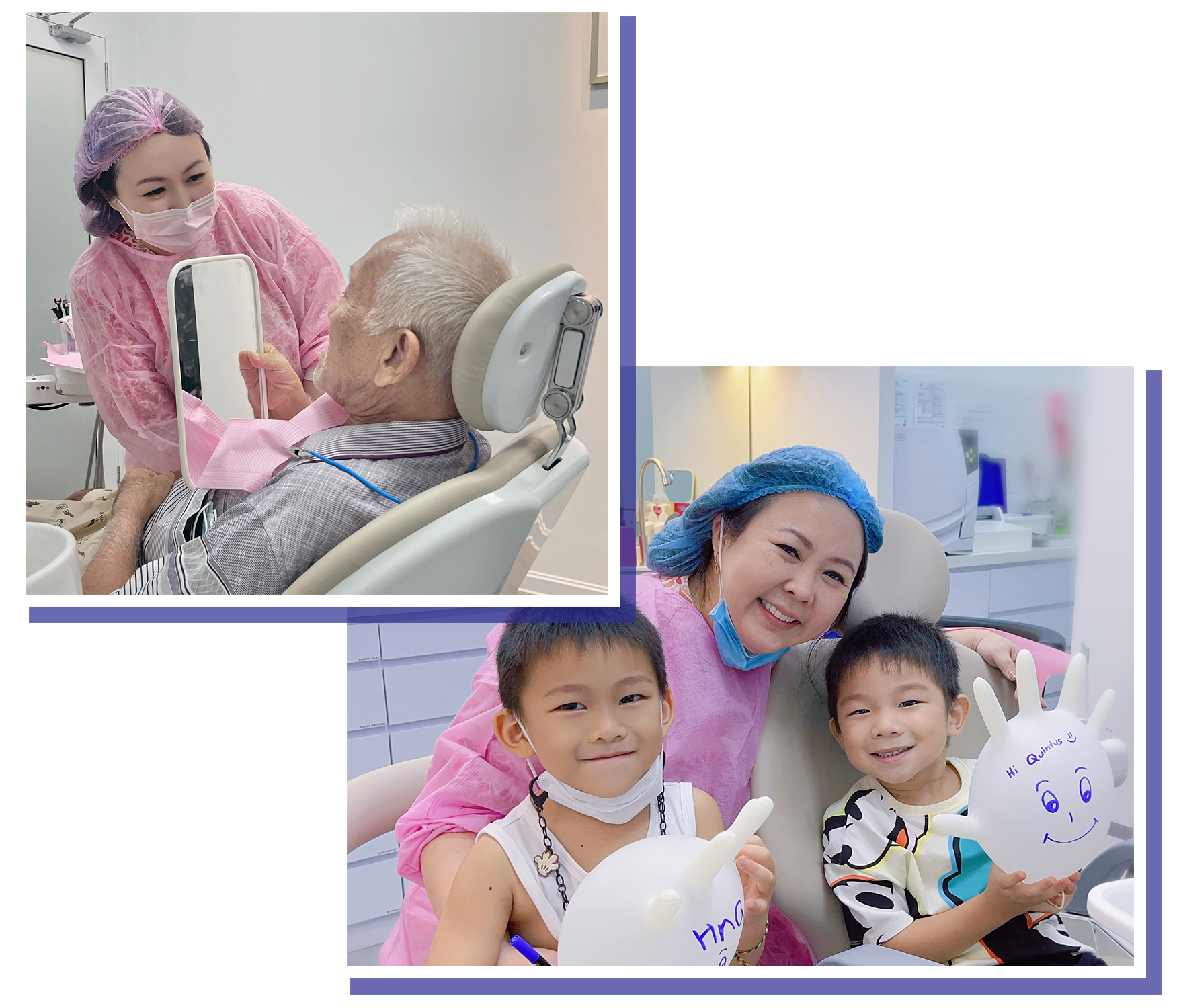 Elderly patient and young children visiting the dental clinic